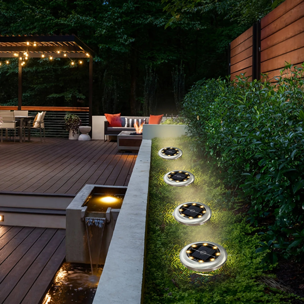 10pcs Solar Ground Light Outdoor Waterproof 8LED Disk Light for Garden Pathway Yard Driveway Landscape Decorative In-ground Lamp