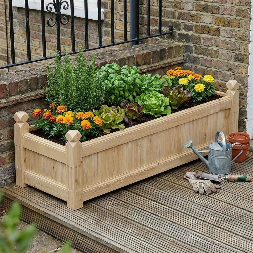 110x40x35cm Reljofum Rectangular Wooden Raised Garden Bed Planter Box | Practical Elevated Planting Bed For Outdoor Use, Supports Growing Multiple Kinds Of Garden Plants
