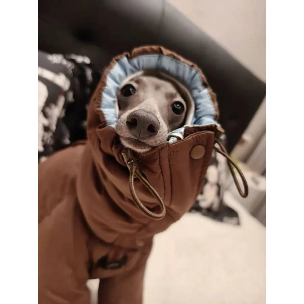 Thicken Pet Dog Parkas Coat,Four Legs Puppy Jumpsuit - High Neck Design & Double Sides Wearing, Whippet Greyhound Winter Outfits