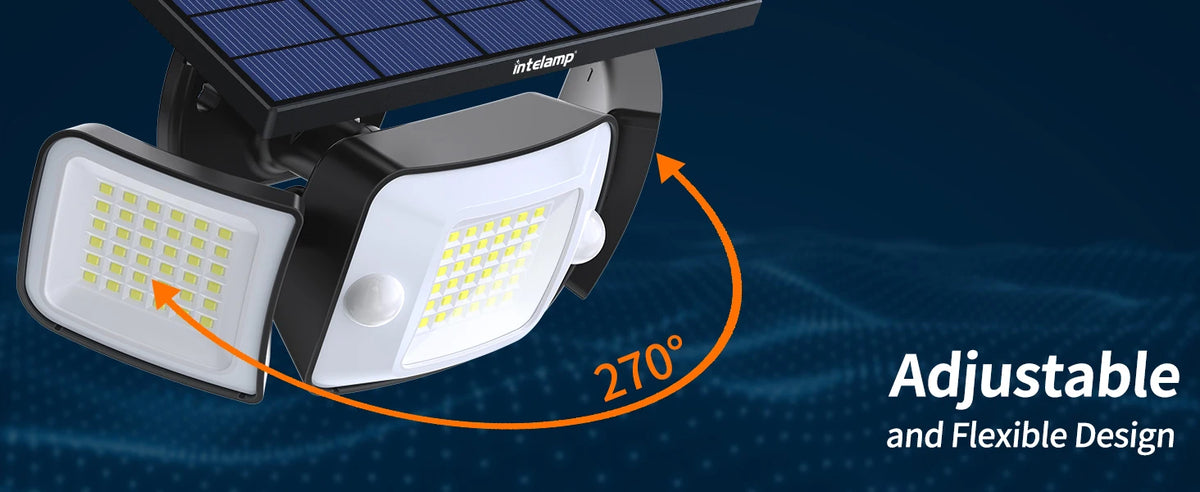 Intelamp Long Battery Life 6000mAh Outdoor Solar LED Light With Large Solar Panel Two Sensors 2.7M Cable For Garage Garden Yard