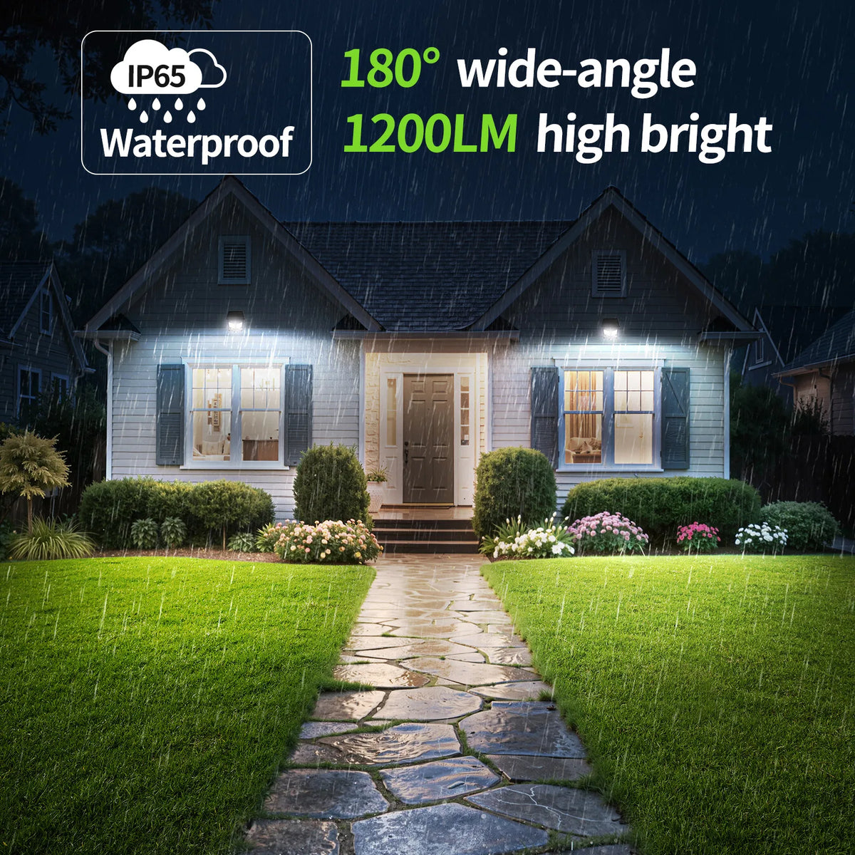 Intelamp Long Battery Life 4000mAh Outdoor Solar Flood Lights 240° Wide Security Street Light Two Motion Sensors For Garden Yard