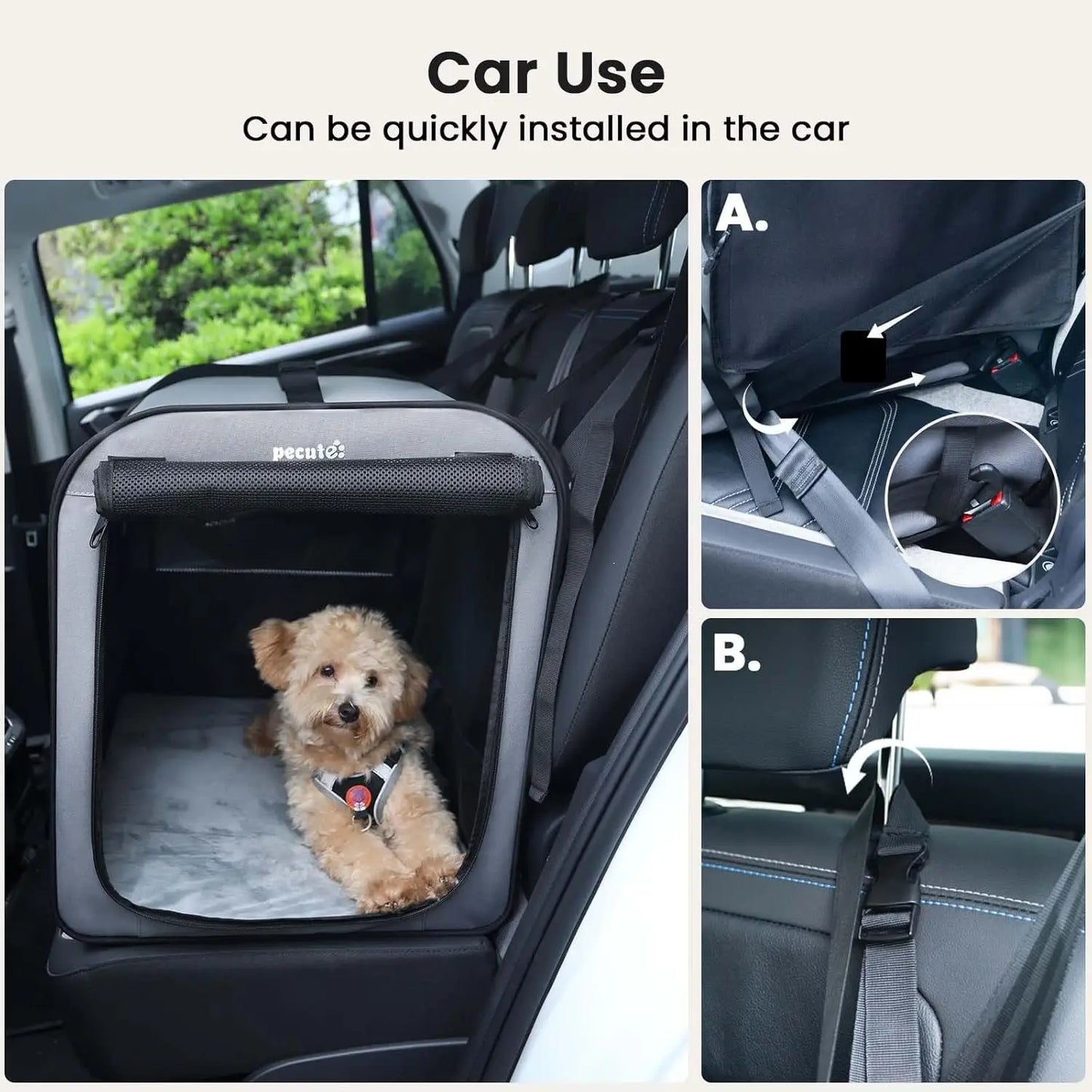 Dog Car Carrier Light Weight 24x17.7x20.5in, Foldable Pet Crate for Travel, Portable & Breathable with Curtain