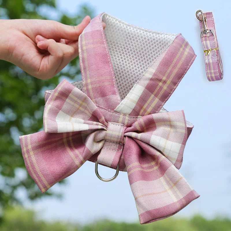 Bow Dog cat Collar Skirt Cute Pet Harness with Breast Strap Traction Rope Cat Dogs Clothes Harness Vest Princess  Dress Skirt