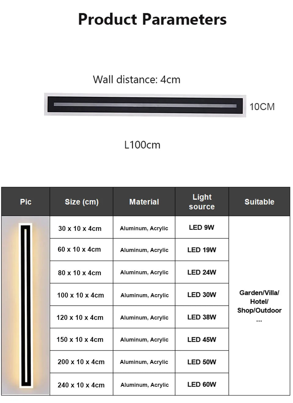 LED Long Wall Lamp Outdoor Waterproof IP65 Lighting Fixtures Aluminum Wall Mounted Garden Light for Porch Villa 110V 220V Sconce