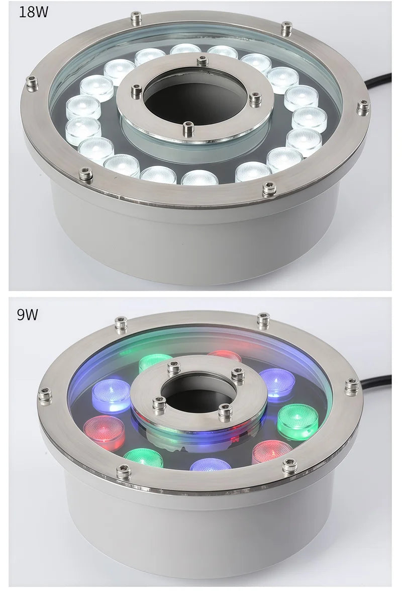 Fountain Light Colorful Underwater Light Waterfall Fountain LED Waterproof IP68 6W/9W/12W Swimming Pool Landscape Lamp 12V/24V