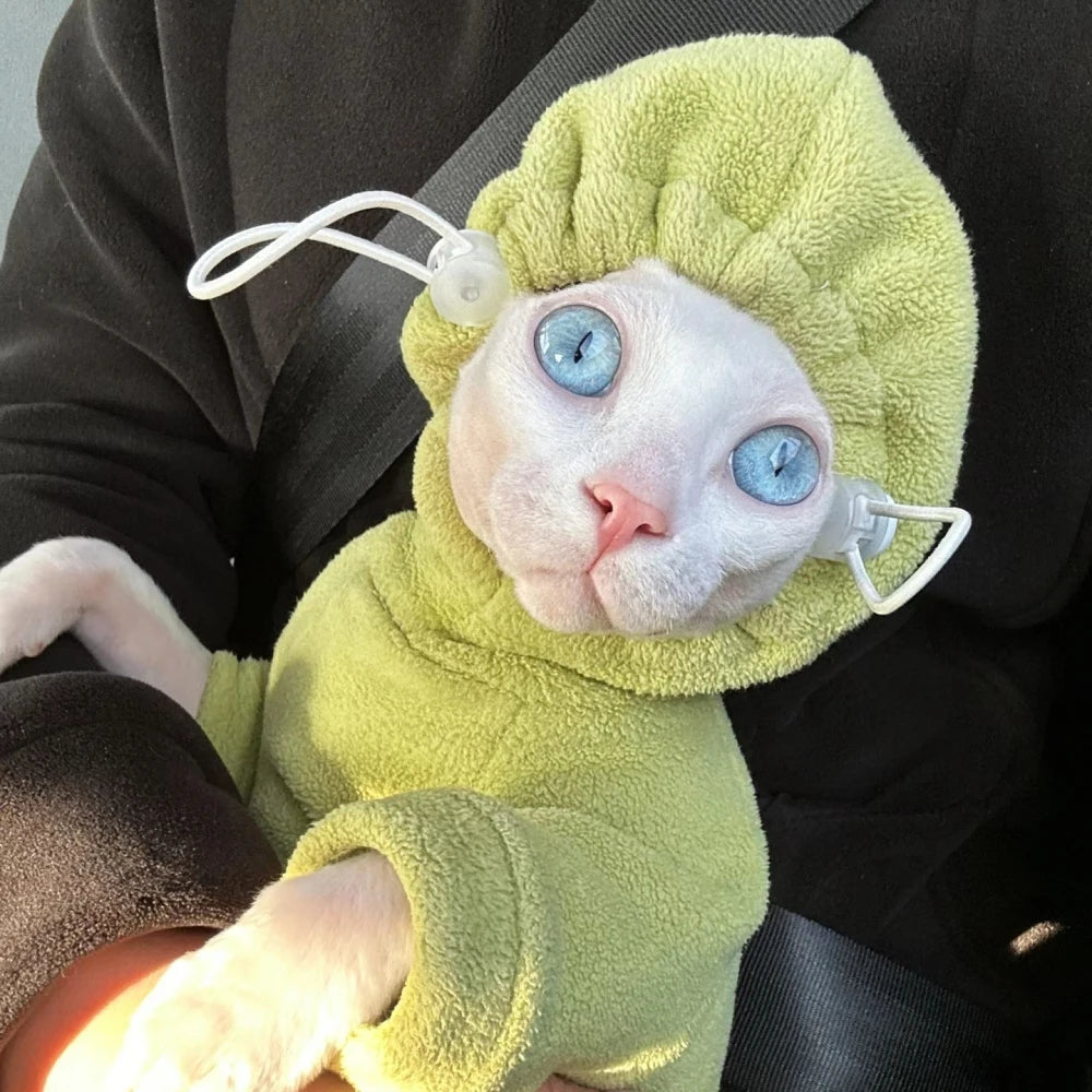 Fleece 4-legged Soft Sweater for Sphynx Cat Winter thick Warm Hooded Red Green Sweatshirt for Kittens Devon Rex coat in Autumn