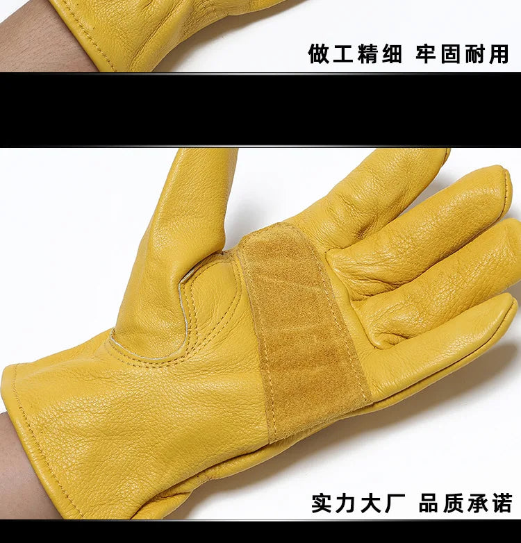 Man Work Gloves for Public Utilitiesfor Wood Gardening/Cutting/Construction/Motorcycle, Abrasion Resistant Leather Gloves