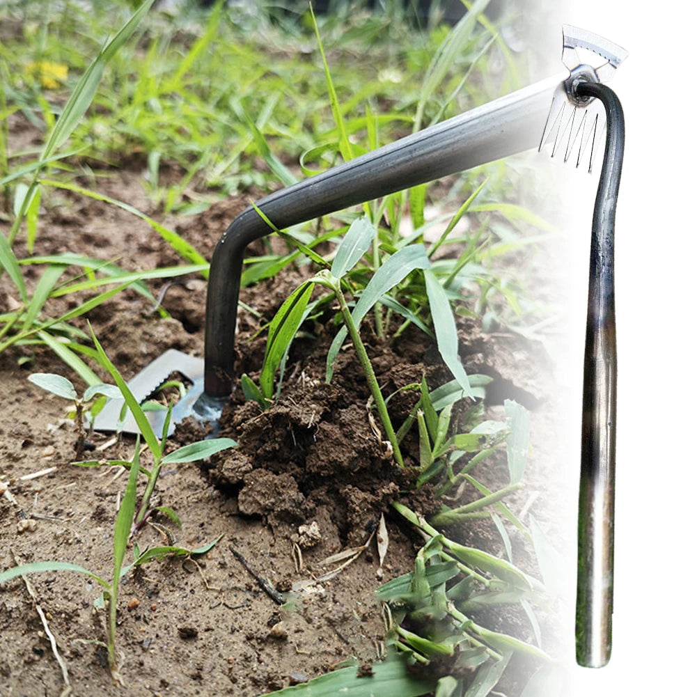 Multifunctional Garden Rake Manganese Steel Hand Weeder Rake Agricultural Weed Puller Shovel Grass Rooting Soil Loosening Tool