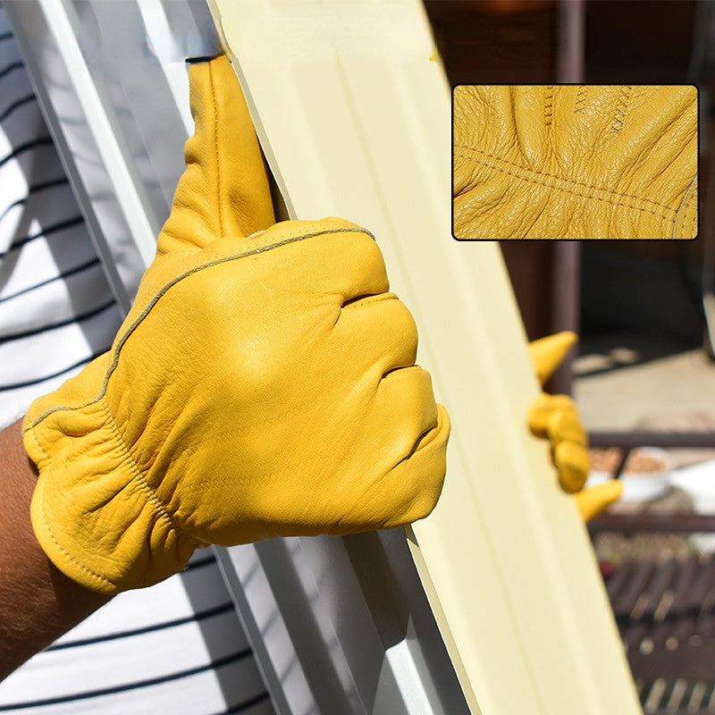 Man Work Gloves for Public Utilitiesfor Wood Gardening/Cutting/Construction/Motorcycle, Abrasion Resistant Leather Gloves