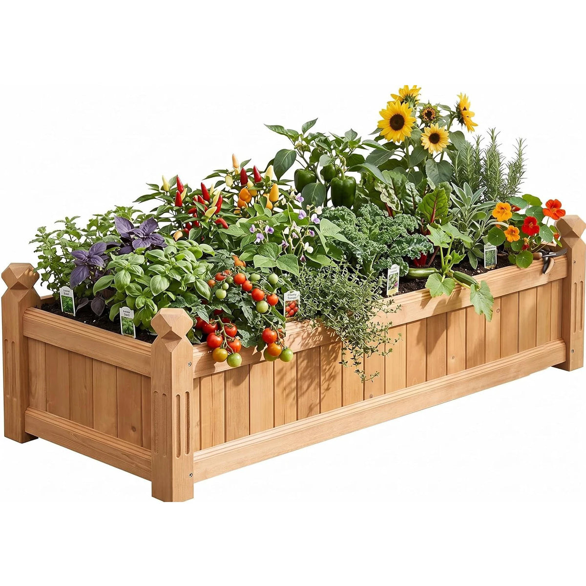 110x40x35cm Reljofum Rectangular Wooden Raised Garden Bed Planter Box | Practical Elevated Planting Bed For Outdoor Use, Supports Growing Multiple Kinds Of Garden Plants