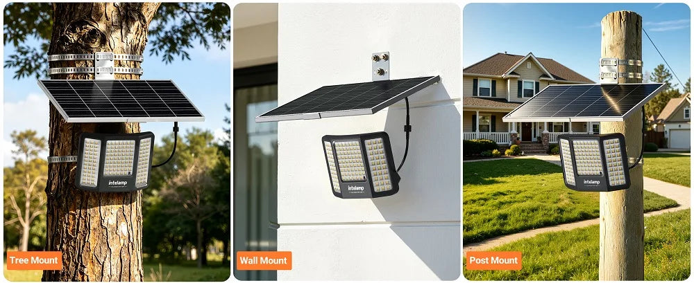 intelamp Long Life 20000mah High Bright Outdoor Solar Flood Light With Super Large Solar Panel 3 Color Mode For Garden Yard Path