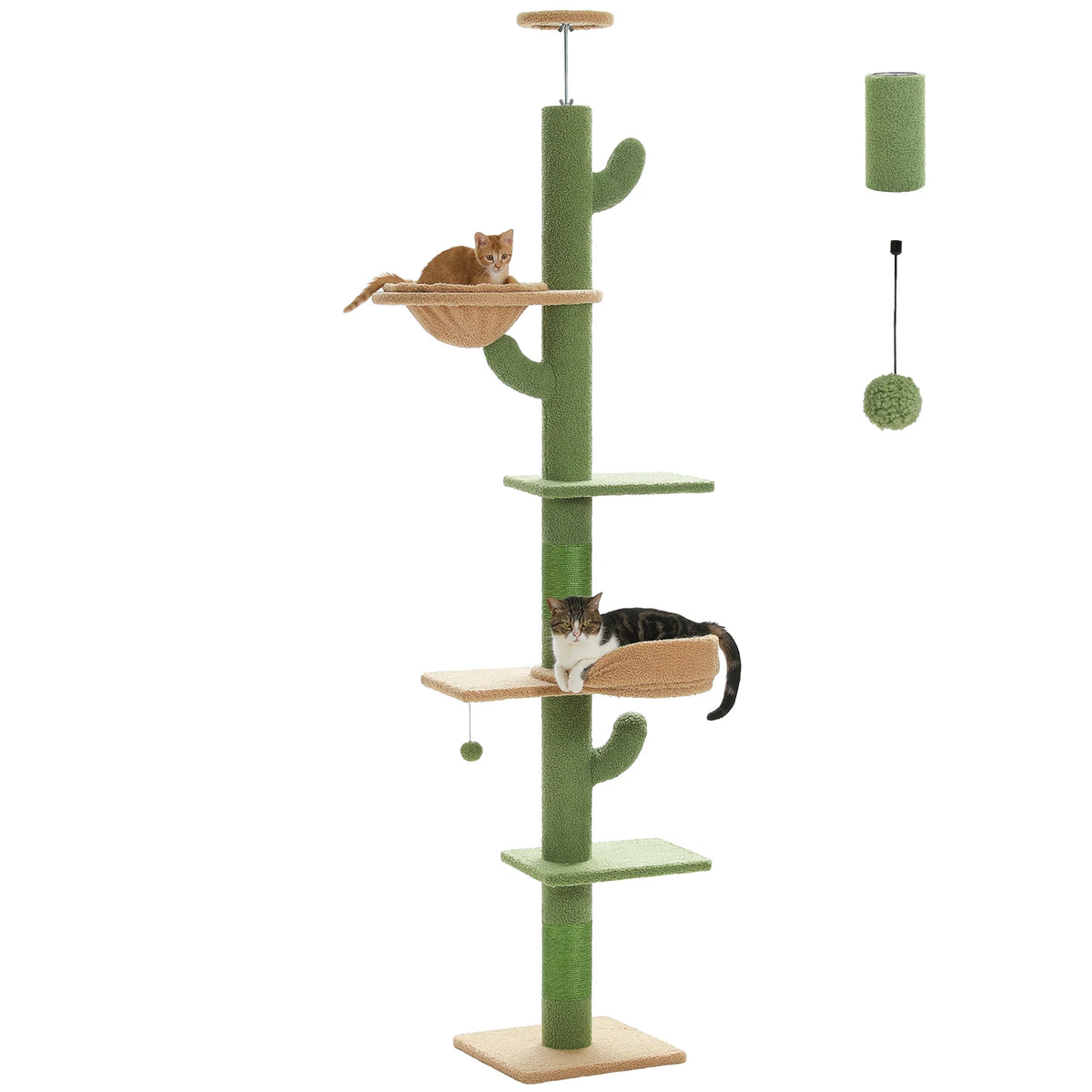 Cactus Cat Tree Floor to Ceiling Cat Tower with Sisal Scratching Post,Comfortable Hammock for Multi-Cat Homes,Cat Accessories