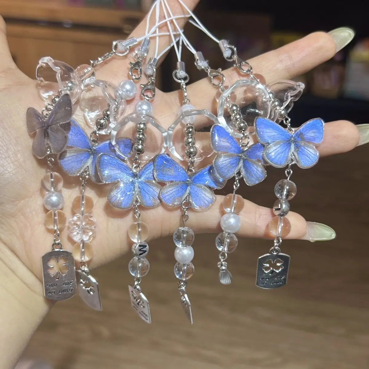 Real Butterfly Specimen Wind Chime, Blue Butterfly Hanging Decor, Nature-Inspired Ornament for Home & Gift