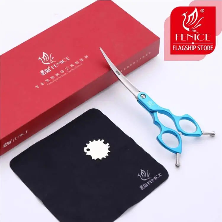 Fenice 6.0/6.5/7 Inch Professional Dog Grooming Scissors Curved Japan 440C Shear with High Quality Alloy Handle aseo de mascotas