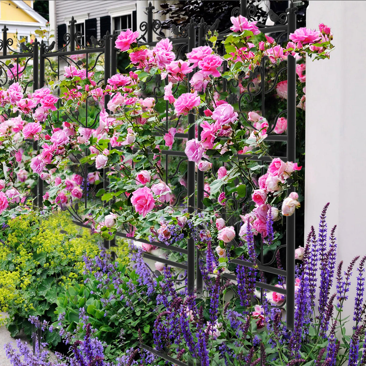 71 inch Garden Trellis Decorative Outdoor Tall Metal Fence Black Lattice Panel Yard Corner Décor for Climbing Plant Flower