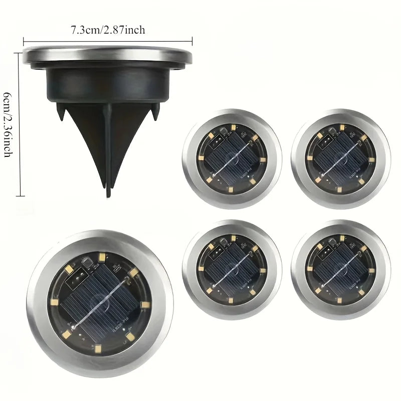 10pcs Solar Ground Light Outdoor Waterproof 8LED Disk Light for Garden Pathway Yard Driveway Landscape Decorative In-ground Lamp