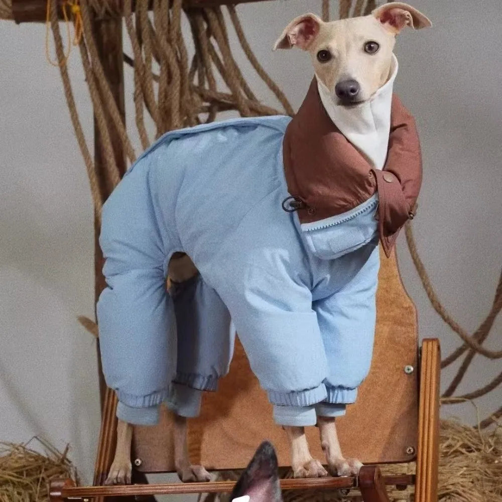 Thicken Pet Dog Parkas Coat,Four Legs Puppy Jumpsuit - High Neck Design & Double Sides Wearing, Whippet Greyhound Winter Outfits