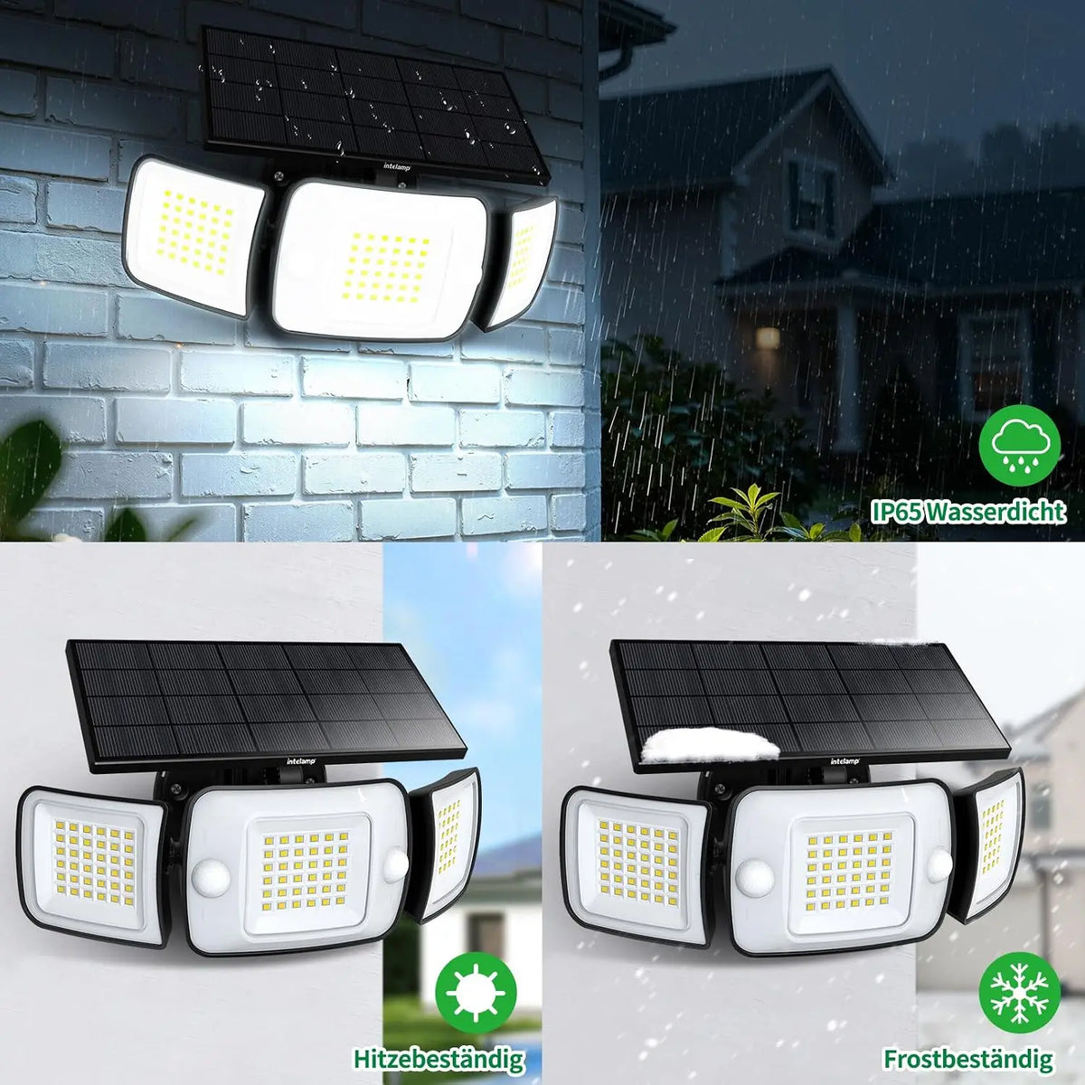 Intelamp Long Battery Life 6000mAh Outdoor Solar Lights Flood Light With Larger Solar Panel Two Motion Sensors For Yard Garden