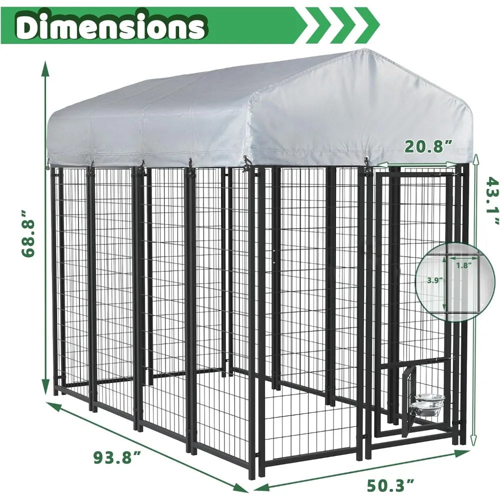 Heavy Duty Large Outdoor Dog Kennel , Escape-Proof Dog Run with Double-Latch Gate, Heat Dissipation Sunshade Cover ，Customized
