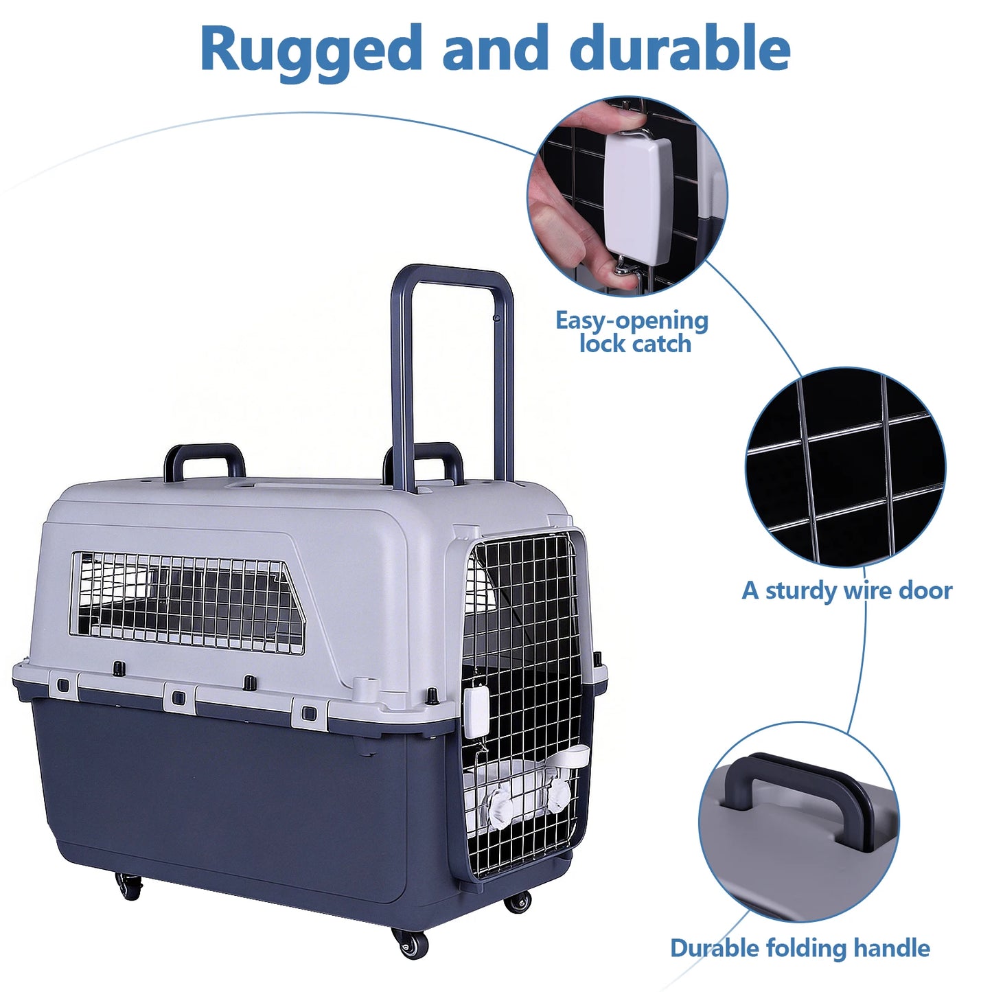 Cats Pet Travel Carrier Length 33in/Width 21.6in/Height 25.2in with Handle & Metal Door Pet Carrier & Crate for Puppies Kittens