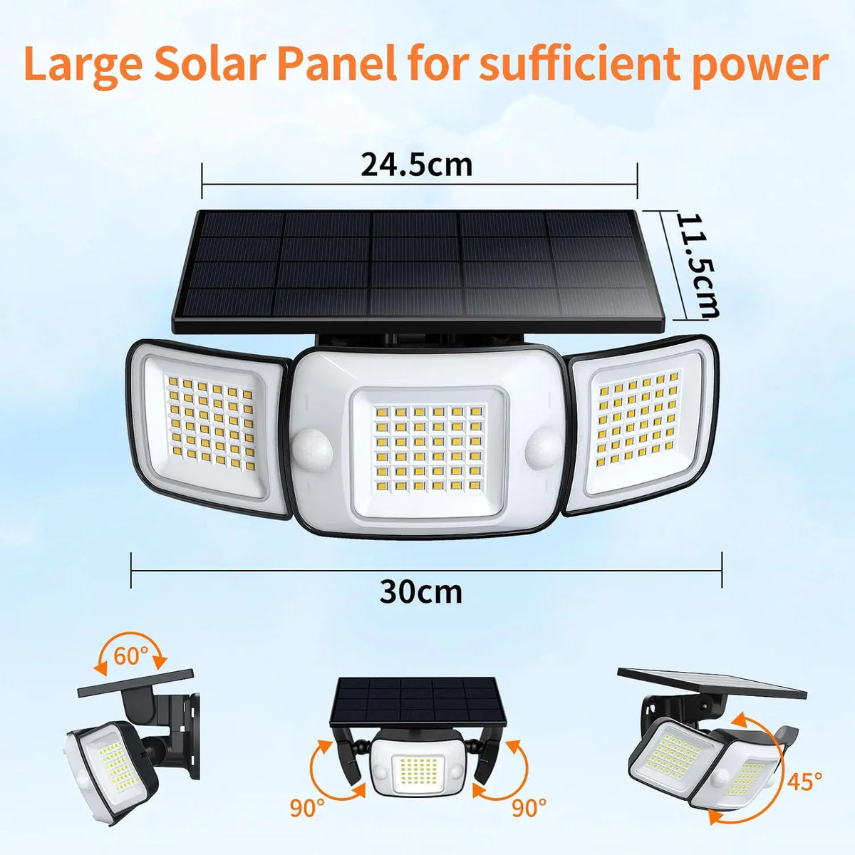 Intelamp Long Battery Life 6000mAh Outdoor Solar Lights Flood Light With Larger Solar Panel Two Motion Sensors For Yard Garden