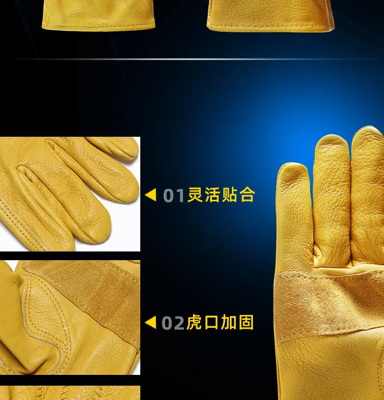 Man Work Gloves for Public Utilitiesfor Wood Gardening/Cutting/Construction/Motorcycle, Abrasion Resistant Leather Gloves