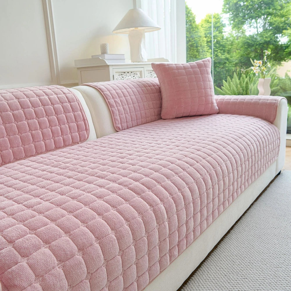 Soft Flannel Sofa Cover Non-Slip Quilted Furniture Protector Cushion for Living Room Couch Cover Warm Sofa Towel 1 Seat Pad