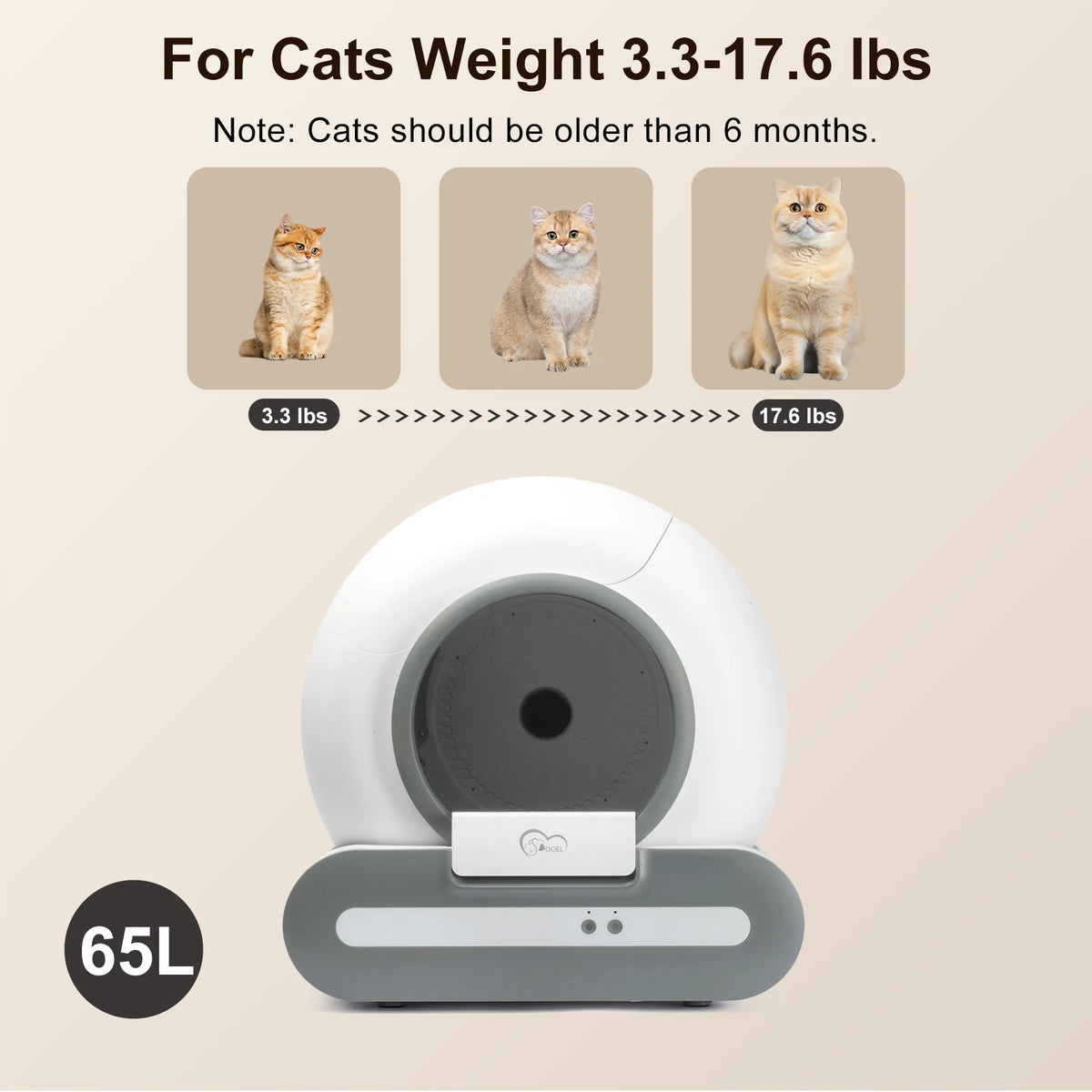 DOEL 2026 New Smart Self-Cleaning Cat Litter Box, 65L Large Space Automatic Cat Toilet, App Control, Only Support 2.4G WiFi, Compatible with Tofu and Mixed Cat Litter, Filter A Included Only, Suitable for Pet Lovers