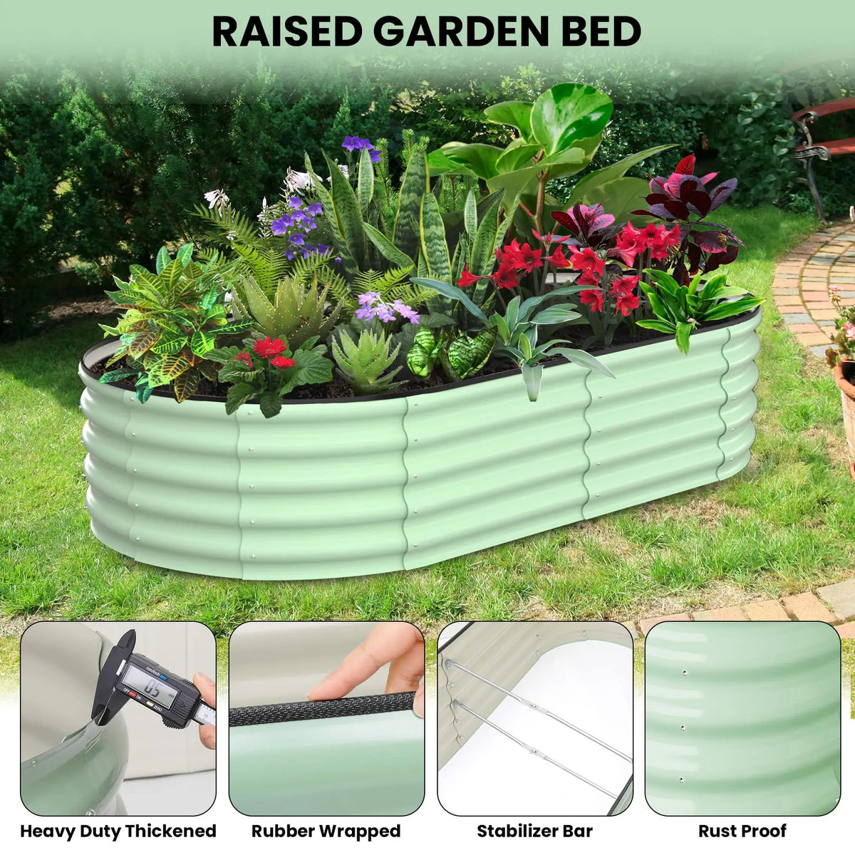 2-Pack Oval Galvanized Steel Raised Garden Bed Open Base Safety Edge Metal Planter Box Raised Beds for Vegetables Flowers Herbs