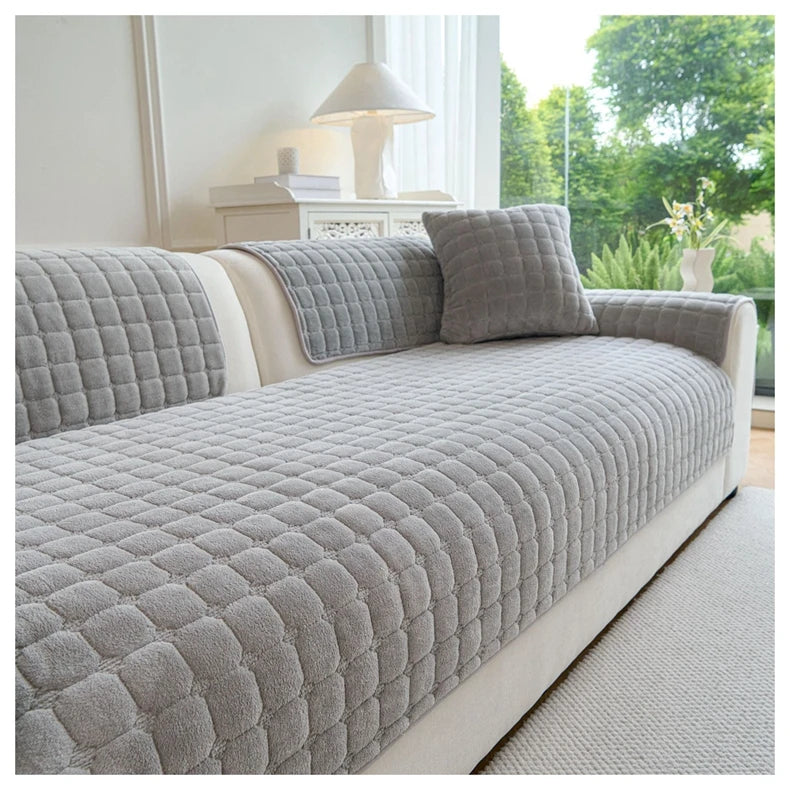 Soft Flannel Sofa Cover Non-Slip Quilted Furniture Protector Cushion for Living Room Couch Cover Warm Sofa Towel 1 Seat Pad