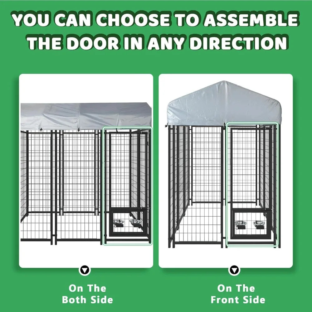 Heavy Duty Large Outdoor Dog Kennel , Escape-Proof Dog Run with Double-Latch Gate, Heat Dissipation Sunshade Cover ，Customized