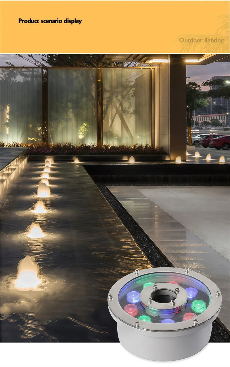 Fountain Light Colorful Underwater Light Waterfall Fountain LED Waterproof IP68 6W/9W/12W Swimming Pool Landscape Lamp 12V/24V