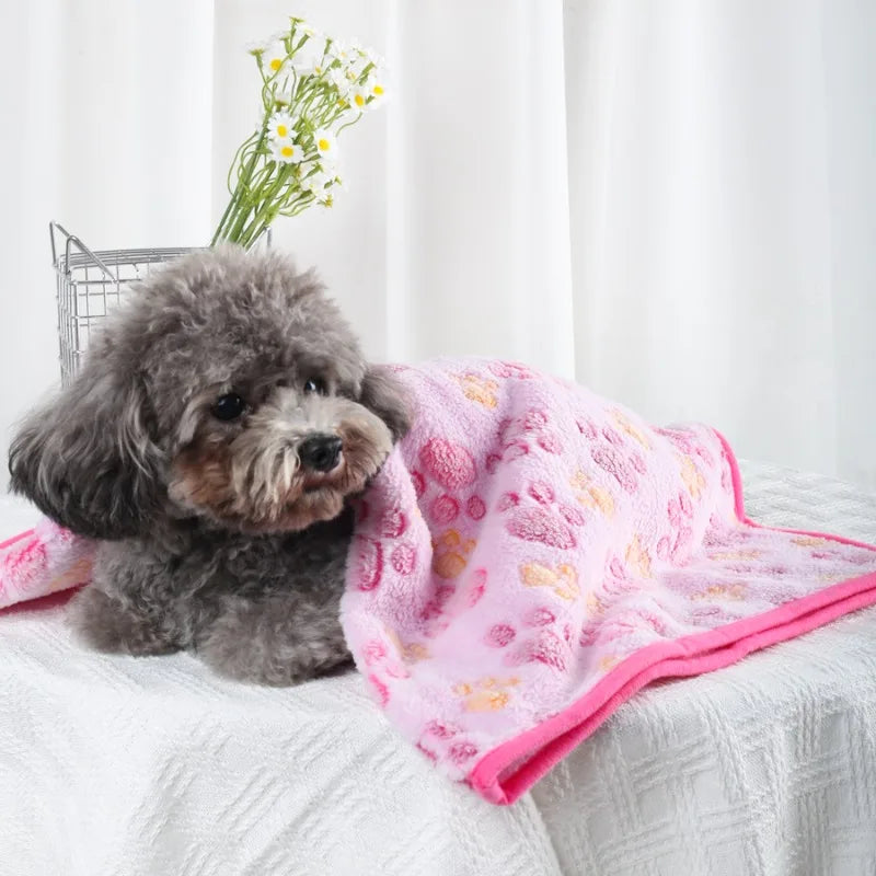 Soft Fluffy High Quality Pet Blanket Flannel Dog Sleeping Blanket Paw Print Pattern Pet Mat Warm Comfortable Blanket for Cat Dog