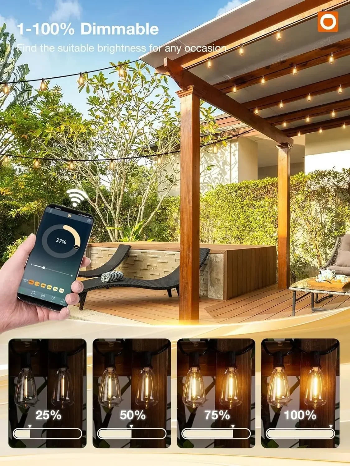 200FT LED Outdoor String Lights Dimmable Waterproof ST38 LED Shatterproof Bulbs Outside Hanging Light for Porch Garden Decor