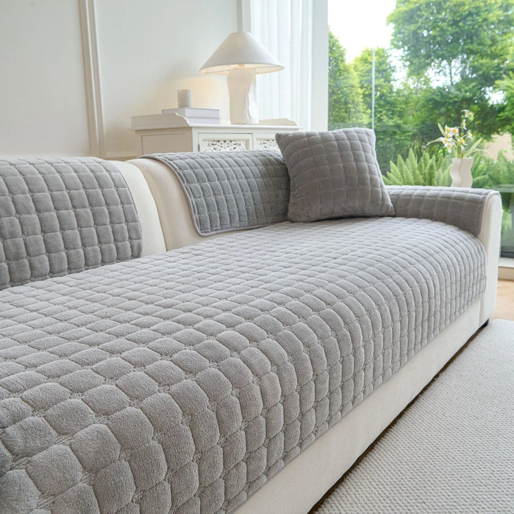 Soft Flannel Sofa Cover Non-Slip Quilted Furniture Protector Cushion for Living Room Couch Cover Warm Sofa Towel 1 Seat Pad