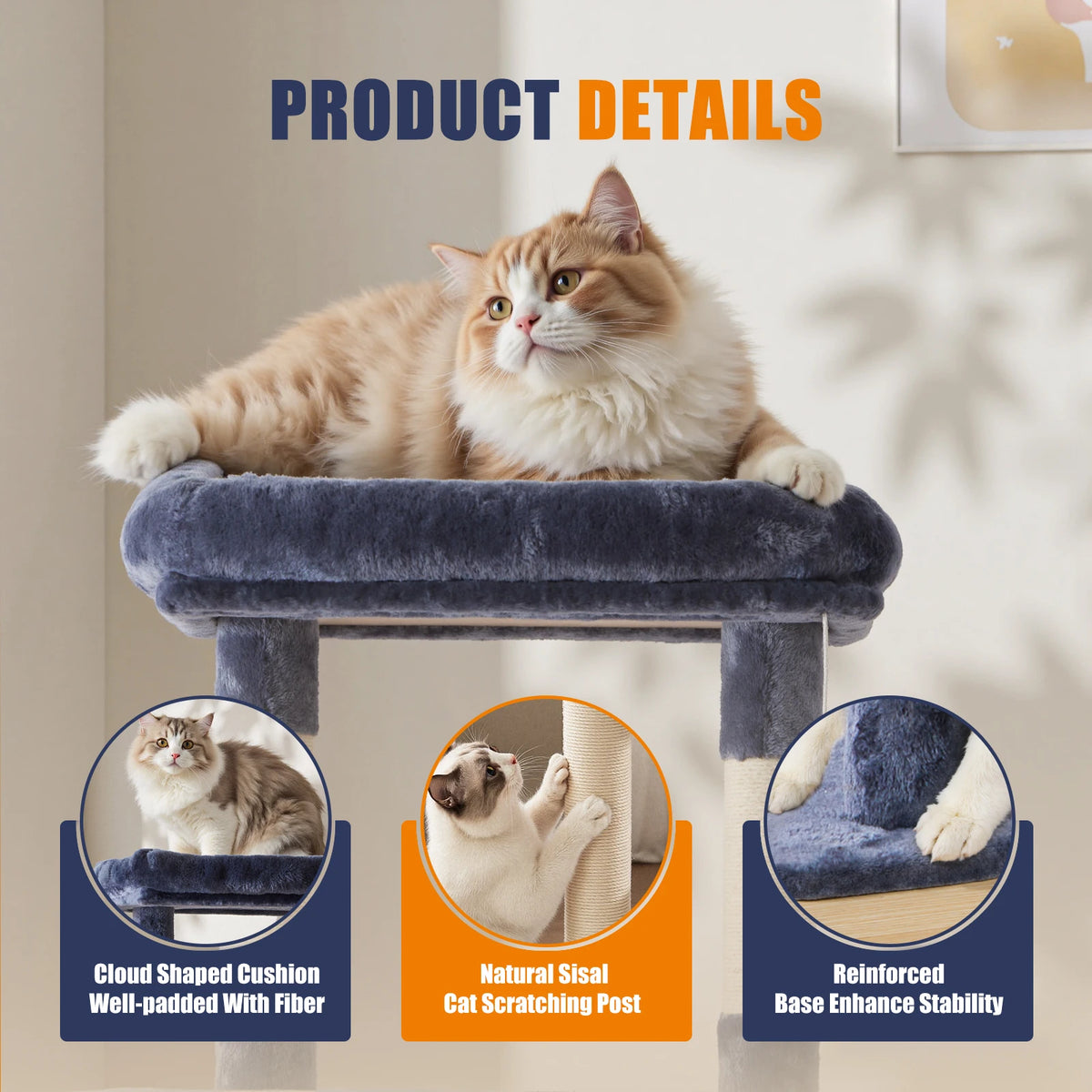 MCQ 63IN Cat Tree Tower Natural Sisal Scratching Posts Multi Level Cat Climbing Tower with Condo Pet House for Indoor Cats