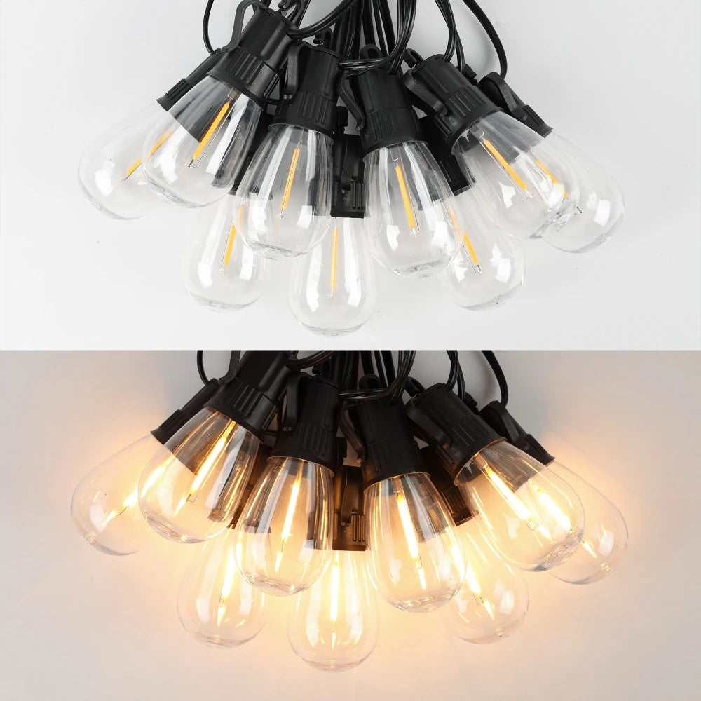 PET S14 LED String Light Bulbs E12 Base Shatterproof Plastic Bulbs 220V EU Plug Outdoor Patio Garden Lights Warm White 2700K