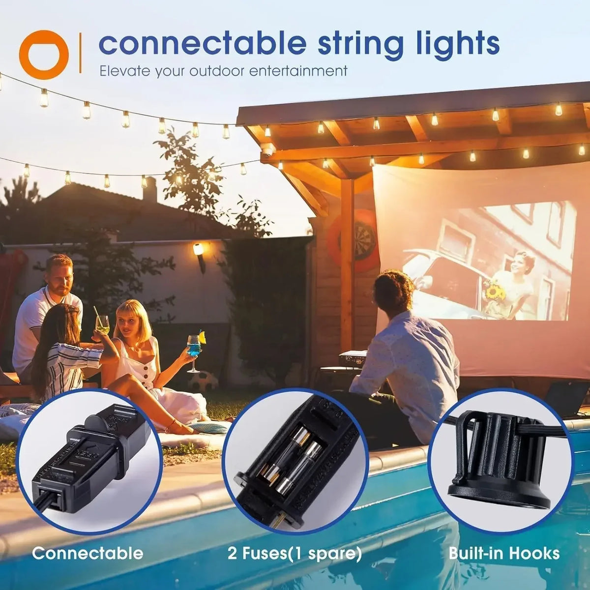 200FT LED Outdoor String Lights Dimmable Waterproof ST38 LED Shatterproof Bulbs Outside Hanging Light for Porch Garden Decor