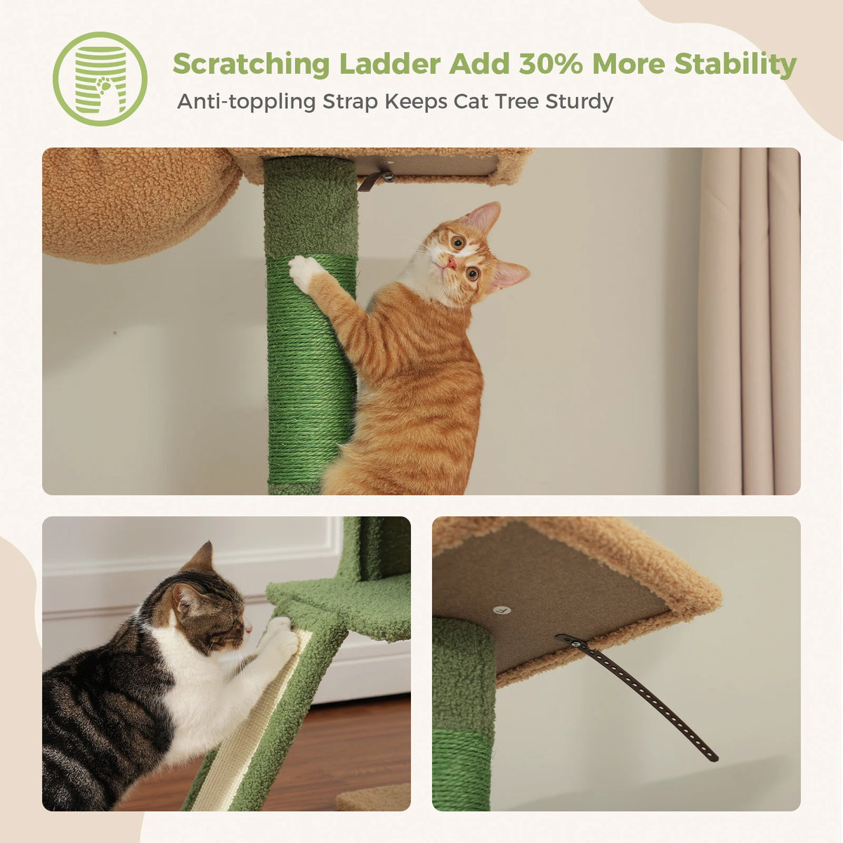 Cactus Cat Tree Floor to Ceiling Cat Tower with Sisal Scratching Post,Comfortable Hammock for Multi-Cat Homes,Cat Accessories