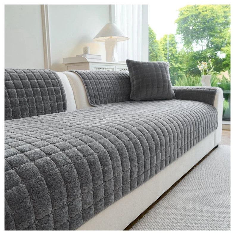 Soft Flannel Sofa Cover Non-Slip Quilted Furniture Protector Cushion for Living Room Couch Cover Warm Sofa Towel 1 Seat Pad