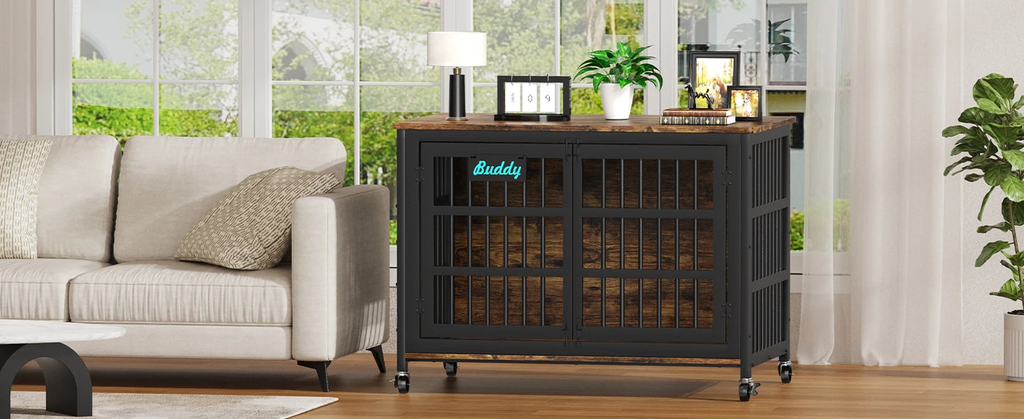 Dog Crate Furniture with Casters,Heavy Duty Dog Kennel Indoor for Large and Medium Dogs,Decorate House as TV Stand,Bedside Table