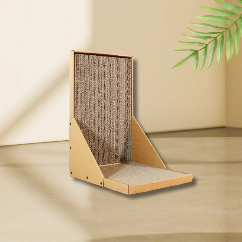 Cardboard Scratching Post for Indoor Cats, 26.8 Inch L-Shaped Vertical Scratching Post with Catnip, Large Scratching Post