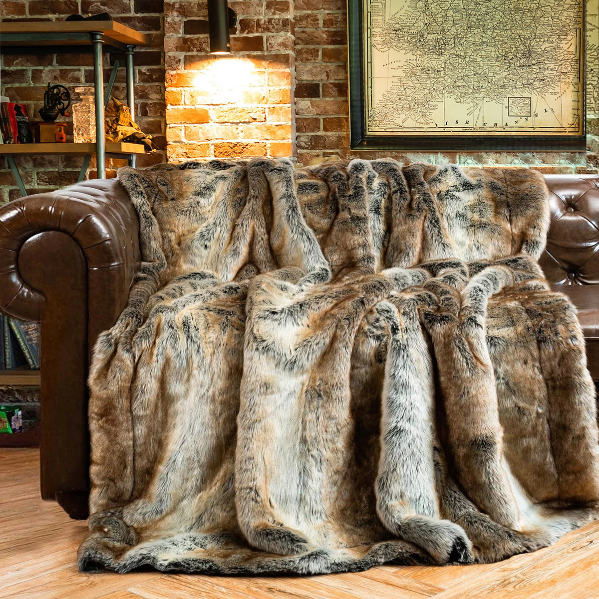 Battilo Brown Faux Fur Blanket Luxury Fluffy Plaid Throw Blanket Winter Thick Warm Plush Blanket Fur Throws for Bedroom Decor
