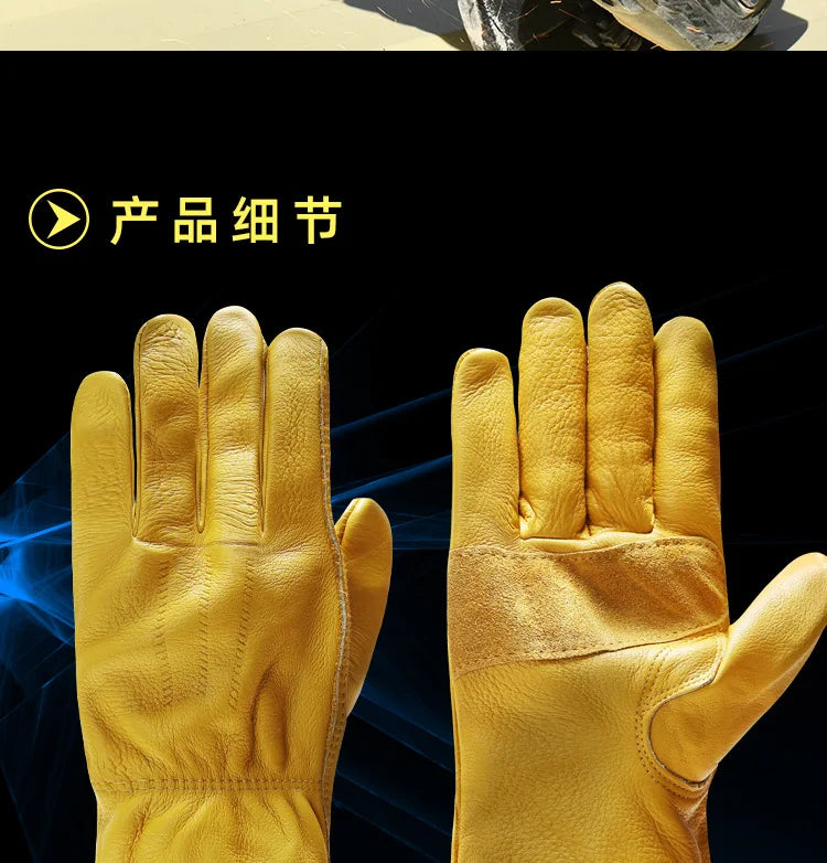 Man Work Gloves for Public Utilitiesfor Wood Gardening/Cutting/Construction/Motorcycle, Abrasion Resistant Leather Gloves