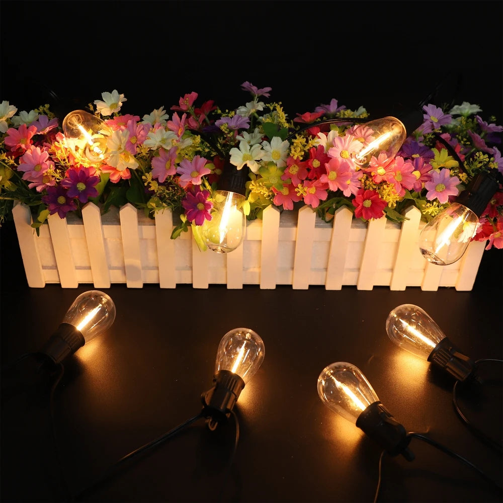 PET S14 LED String Light Bulbs E12 Base Shatterproof Plastic Bulbs 220V EU Plug Outdoor Patio Garden Lights Warm White 2700K