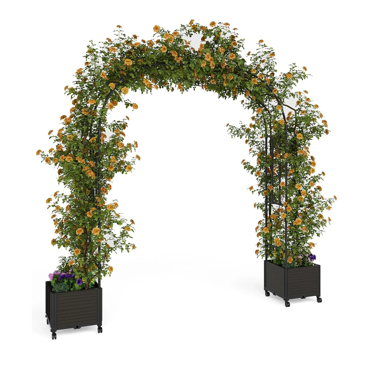 Metal Garden Arbor with Planter Boxes, Raised Planter Box for Climbing Plants, 94.5" H Garden Arch Trellis for Outdoor Backyard
