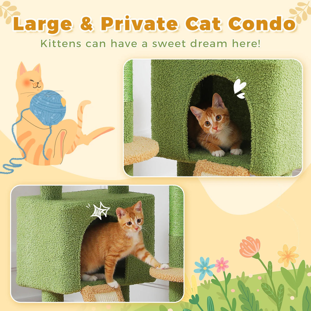 Cactus Cat Tree Floor to Ceiling Cat Tower with Sisal Scratching Post,Comfortable Hammock for Multi-Cat Homes,Cat Accessories