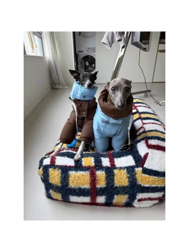 Thicken Pet Dog Parkas Coat,Four Legs Puppy Jumpsuit - High Neck Design & Double Sides Wearing, Whippet Greyhound Winter Outfits