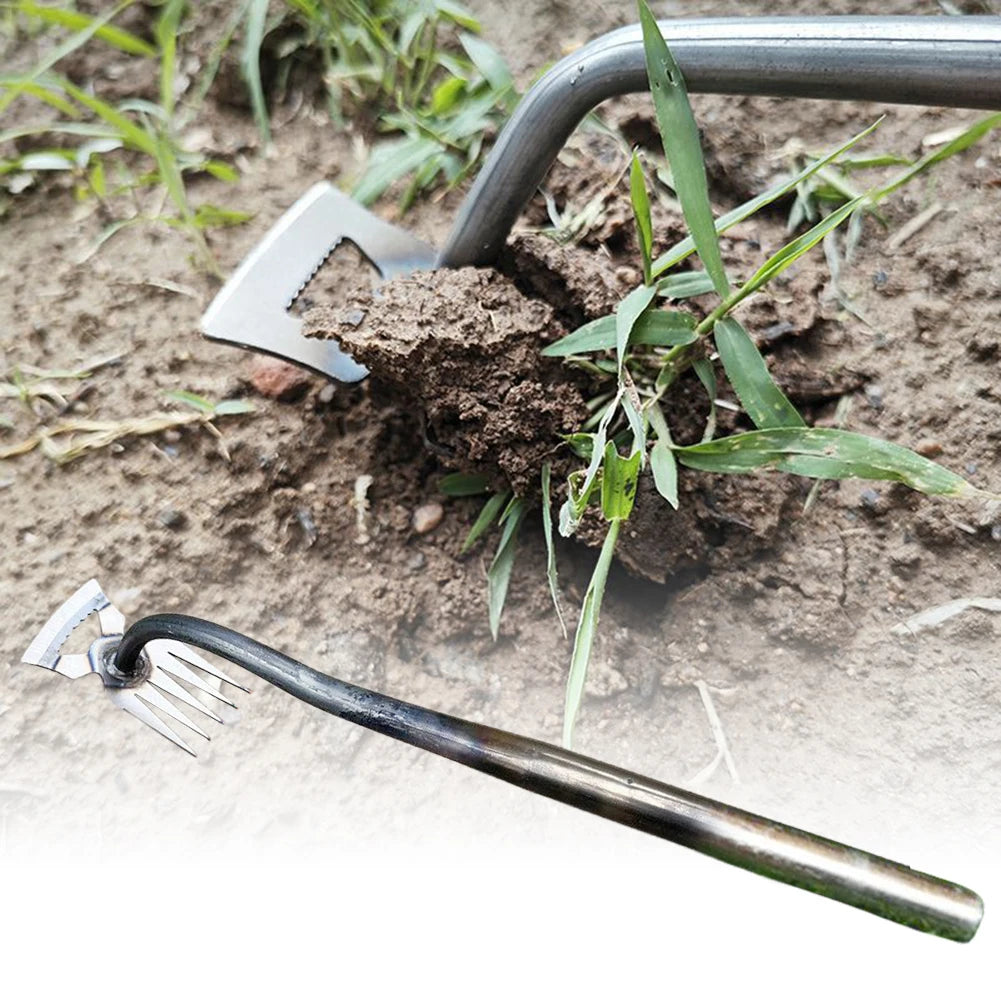 Multifunctional Garden Rake Manganese Steel Hand Weeder Rake Agricultural Weed Puller Shovel Grass Rooting Soil Loosening Tool