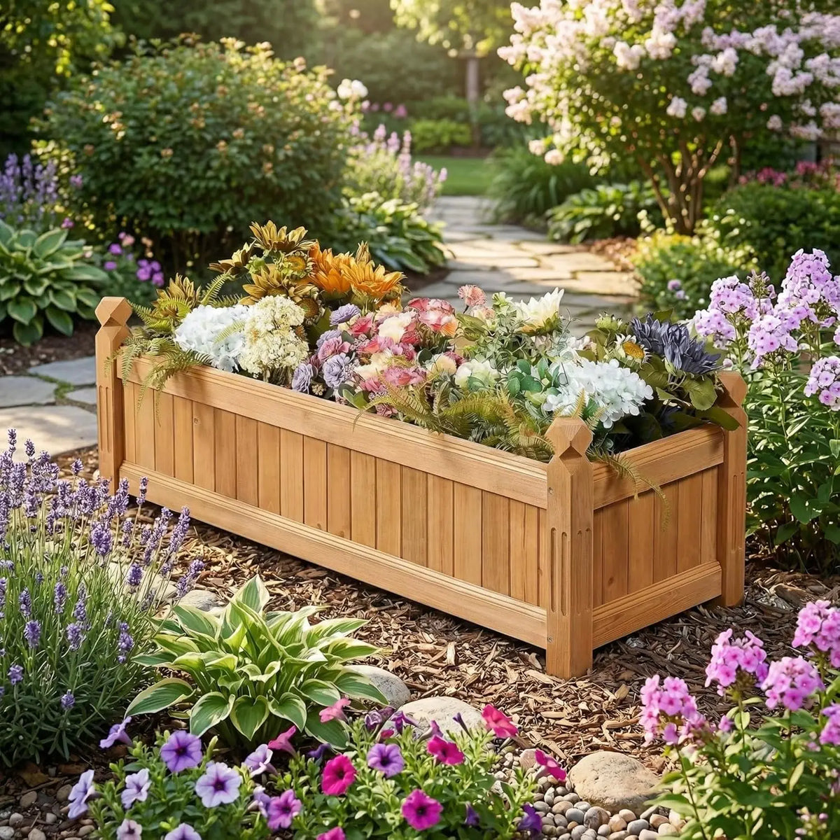 110x40x35cm Reljofum Rectangular Wooden Raised Garden Bed Planter Box | Practical Elevated Planting Bed For Outdoor Use, Supports Growing Multiple Kinds Of Garden Plants